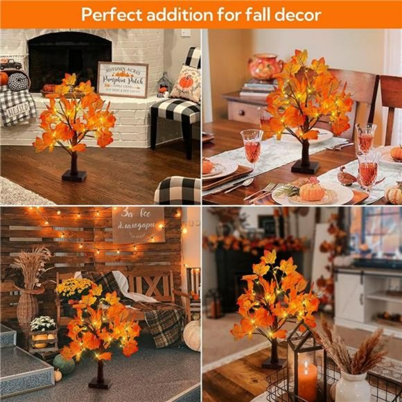 24LED Fall Tree Lighted Maple Tree, Maple Leaf Table Tree,Timer Battery Operated - Picture 5 of 6